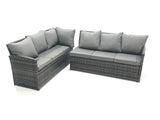 Fimous 12 Seat Rattan Garden Furniture Corner Sofa Set Outdoor Patio Sofa Chair Table Set with 2 Small Footstools 2 Big Footstools Dark Grey Mixed