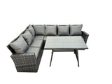 Fimous High Back Grey Mixed Outdoor garden furniture Rattan Corner Sofa Dining Set Table 6 Seater left corner