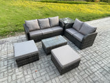 Fimous Wicker PE Rattan Garden Furniture Set 7 Seater Outdoor Lounge Sofa Set with Love Sofa Coffee Table 2 Big Footstool Side Table Dark Grey Mixed