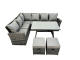 Fimous High Back Rattan Corner Sofa Set Dining Table Outdoor Furniture Dark Grey Mixed Left Option
