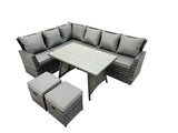 Fimous High Back Rattan Corner Sofa Set Dining Table Outdoor Furniture Dark Grey Mixed Left Option