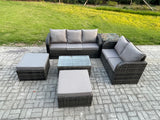 Fimous Wicker PE Rattan Garden Furniture Set 7 Seater Outdoor Lounge Sofa Set with Love Sofa Coffee Table 2 Big Footstool Side Table Dark Grey Mixed