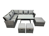 Fimous 9 Seater High Back Rattan Garden Furniture Set Corner Sofa With Oblong Dining Table 3 Footstool