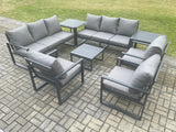 Fimous Aluminium Outdoor Garden Furniture Set Patio Lounge Sofa with Square Coffee Table 3 Armchairs 2 Side Tables Dark Grey