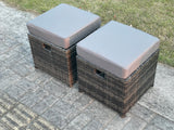 Fimous Rattan Lounge Corner Sofa Set Wicker PE Outdoor Garden Furniture Set with Rectangular Coffee Table 3 Small Footstools Dark Grey Mixed