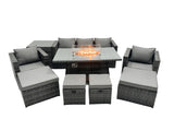 Fimous Rattan Garden Furniture Firepit Dining Set 9 Seater Lounge Sofa Table Set with side table 4 Footstool