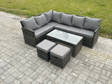 Fimous 8 Seater Outdoor Rattan Garden Furniture Set Corner Sofa Oblong Coffee Table Sets with Patio 2 Small Footstools Dark Grey Mixed