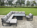 Fimous 9 Seater Aluminium Sofa Set 8 Pieces Outdoor Garden Furniture - Rising Dining Table with Cushions Chair Big Footstool Dark Grey