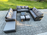 Fimous 12 Seater Rattan Outdoor Furniture Set Patio Garden Sofa Set with Square Coffee Table 3 Seater Sofa 3 Footstools Dark Grey Mixed