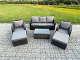 Fimous Wicker PE Rattan Garden Furniture Set 7 Seater Outdoor Lounge Sofa Set with Coffee Table 2 Big Footstool Dark Grey Mixed