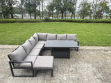 Fimous 8 Seater Aluminium Sofa Set 7 Pieces Outdoor Garden Furniture - Rising Dining Table with Cushions Dark Grey