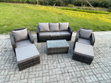 Fimous Wicker PE Rattan Garden Furniture Set 7 Seater Outdoor Lounge Sofa Set with Coffee Table 2 Big Footstool Dark Grey Mixed