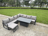 Fimous 8 Seater Aluminium Sofa Set 7 Pieces Outdoor Garden Furniture - Rising Dining Table with Cushions Dark Grey