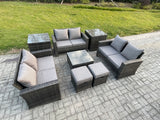 Fimous Outdoor Lounge Sofa Set Wicker PE Rattan Garden Furniture Set with Square Coffee Table Double Seat Sofa 2 Small Footstools 2 Side Tables Dark Grey Mixed