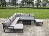 Fimous 9 Seater Aluminium Sofa Set 8 Pieces Outdoor Garden Furniture - Rising Dining Table with Cushions Dark Grey