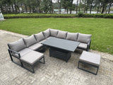 Fimous 9 Seater Aluminium Sofa Set 8 Pieces Outdoor Garden Furniture - Rising Dining Table with Cushions Dark Grey