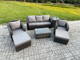 Fimous 7 Seater Rattan Garden Furniture Set Patio Outdoor Lounge Sofa Set with Rectangular Coffee Table 2 Big Footstool 3 Seater Sofa Side Table Dark Grey Mixed