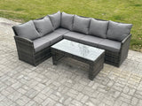 Fimous 6 Seater Outdoor Rattan Garden Furniture Set Corner Sofa Oblong Coffee Table Sets Dark Grey Mixed