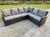 Fimous 7 Seater?Outdoor Rattan High Back Adjustable Rising Lifting Dining Table Corner Sofa Set Garden Furniture Dark Grey Mixed Right Hand