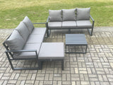 Fimous Aluminium 4 Pieces Garden Furniture Sofa Set with Cushions 7 Seater Outdoor Patio Set with Square Coffee Table Big Footstool Dark Grey