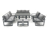 Fimous Garden Sofa Set Aluminium Furniture Rising Dining Tabe Set with 2 Chair 2 Small Footstools Dark Grey