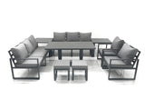 Fimous Garden Sofa Set Aluminium Furniture Rising Dining Tabe Set with 2 Chair 2 Small Footstools 2 Side Tables Dark Grey