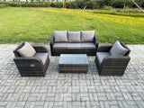 Fimous Outdoor Rattan Garden Furniture Set 5 Seater Patio Lounge Sofa Set with Rectangular Coffee Table Dark Grey Mixed