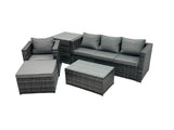 Fimous 5 Seats Rattan Sofa Set Coffee Table Chair Set Outdoor Patio Garden Furniture In Dark Grey