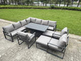 Fimous 12 Seater Aluminium Sofa Set 11 Pieces Outdoor Garden Furniture - Rising Dining Table with Cushions 2 Big Footstools 3 Chairs Footstool Dark Grey