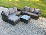Fimous Dark Grey Mix PE Wicker Rattan Garden Furniture Set Sofa Set Reclining Adjustable Chair 2 Lounge Sofa