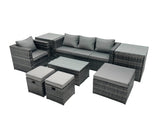 Fimous Outdoor Coffee Table Sofa Armchair Set with 2 Side Tables Big Stool 2 Small Footstools Garden Furniture Set Dark Grey Mixed