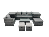 Fimous Outdoor Coffee Table Sofa Armchair Set with 2 Side Tables Big Stool 2 Small Footstools Garden Furniture Set Dark Grey Mixed