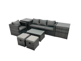 Fimous Outdoor Coffee Table Sofa Armchair Set with 2 Side Tables 2 Small Footstools Garden Furniture Set Dark Grey Mixed