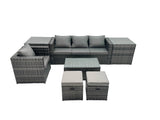 Fimous Outdoor Coffee Table Sofa Armchair Set with 2 Side Tables 2 Small Footstools Garden Furniture Set Dark Grey Mixed