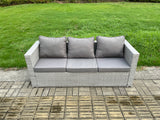 Fimous Rattan Outdoor Garden Funiture Set Height Adjustable Rising Lifting Table Sofa Dining Set with 2 Armchairs 2 Side Tables Footstools