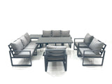 Fimous Garden Sofa Set Aluminium Furniture Rising Dining Tabe Set with 3 Chair Side Table Dark Grey
