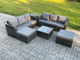 Fimous 8 Seater Outdoor Rattan Garden Furniture Set Conservatory Patio Sofa Coffee Table With 2 Big Footstool Side Table Dark Grey Mixed