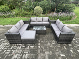 Fimous Outdoor Lounge Sofa Set Wicker PE Rattan Garden Furniture Set with Oblong Coffee Table Big Footstool Dark Grey Mixed