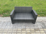 Fimous Outdoor U Shape Sofa Set Wicker PE Rattan Garden Furniture Set with Coffee Table Double Seat Sofa 3 Footstools Side Table Dark Grey Mixed