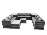 Fimous 10 Seater U Shape Rattan Sofa Set Outdoor Garden Furniture Patio With 3 Table Dark Grey Mixed