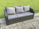 Fimous High Back 3 Seater Rattan Sofa Patio Outdoor Garden Furniture With Cushion
