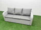 Fimous PE Rattan Lounge Sofa Set 10 Seater Outdoor Garden Furniture Set with Rectangular Dining Table 3 Seater Sofa Big Footstool Side Table Light Grey