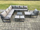 Fimous Aluminium Outdoor Garden Furniture Set Lounge Corner Sofa Square Coffee Table Chair Sets with 3 Footstools Dark Grey