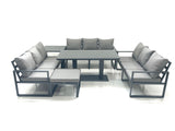 Fimous 10 Seater Garden Sofa Set Aluminium Furniture Rising Dining Tabe Set with Side Table Big Footstool Dark Grey