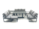 Fimous 10 Seater Garden Sofa Set Aluminium Furniture Rising Dining Tabe Set with Side Table Big Footstool Dark Grey