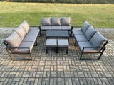 Fimous Aluminium 11 Seater Outdoor Garden Furniture Set Lounge Sofa Oblong Coffee Table 2 Small Footstools Side Table Sets with Cushions Dark Grey