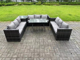 Fimous Rattan Outdoor Garden Furniture Set Garden Dining Table Set with Patio Side Table 9 Seater Dark Grey Mixed
