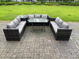 Fimous Rattan Outdoor Garden Furniture Set Garden Dining Table Set with Patio Side Table 9 Seater Dark Grey Mixed
