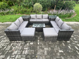 Fimous Outdoor Lounge Sofa Set Wicker PE Rattan Garden Furniture Set with Oblong Coffee Table 2 Side Tables 2 Big Footstool 11Seater Dark Grey Mixed