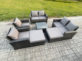 Fimous Rattan Outdoor Garden Furniture Sofa Set Table & Chairs with 2 Big Footstool Dark Grey Mixed